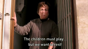 Children fight for playground in overcrowded city.